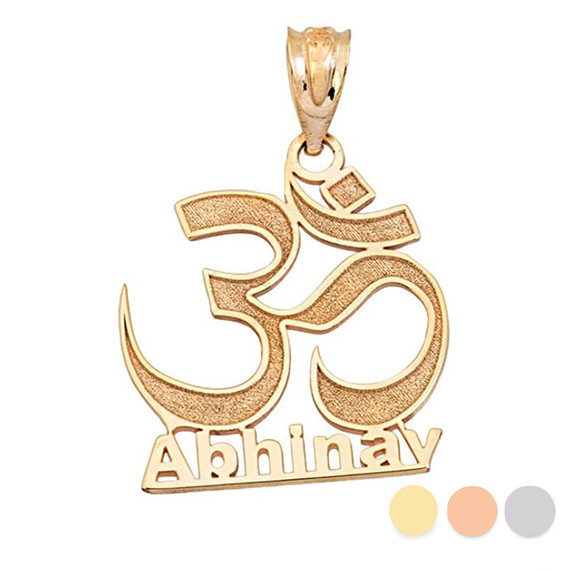 Gold Personalized Name Hindu Meditation Charm Yoga Om (Aum) Pendant Necklace(Yellow/Rose/White)