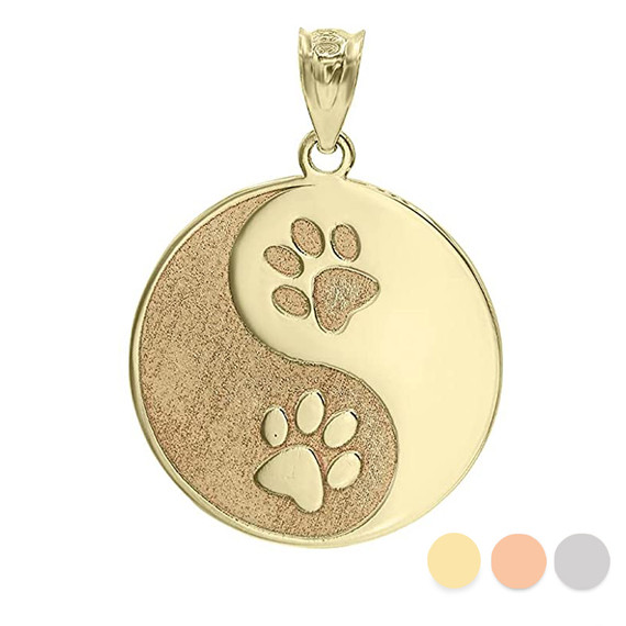 Gold Personalized Name Yin Yang Tai Chi Cute Puppy Paw Print Pendant Necklace(Yellow/Rose/White)