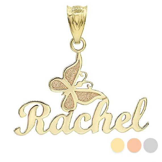 Personalized Name Butterfly Pendant Necklace Custom Made(Yellow/Rose/White)