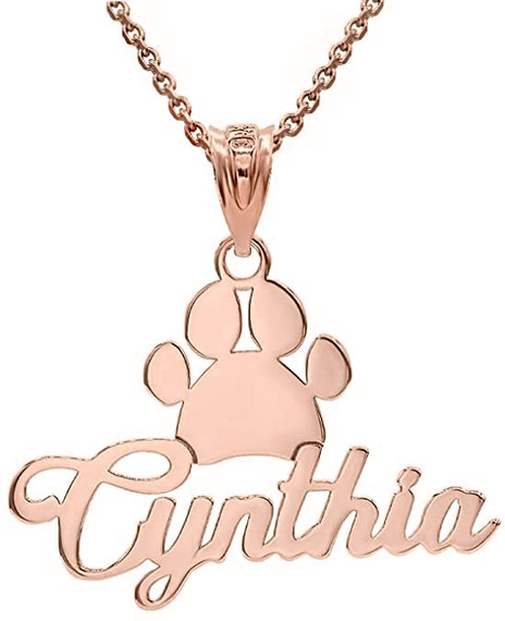 Gold Personalized Name Dog Paw Print Engravable Charm Pendant Necklace(Yellow/Rose/White)