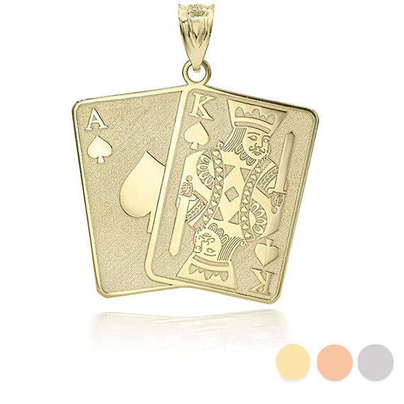 Gold Personalized Name Spade Ace and King CardKing of Spades Poker Card Pendant Necklace(Yellow/Rose/White)