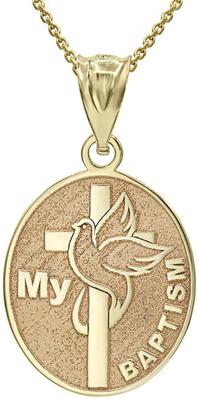 Personalized Gold My Baptism Dove Cross Engravable Oval Charm Pendant Necklace With Name(Yellow/Rose/White)