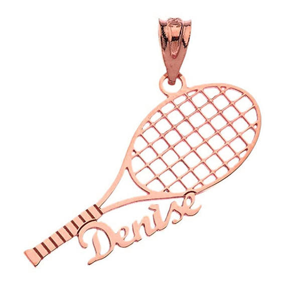 Personalized Gold Tennis Racquet Pendant with Your Name Necklace(Yellow/Rose/White)