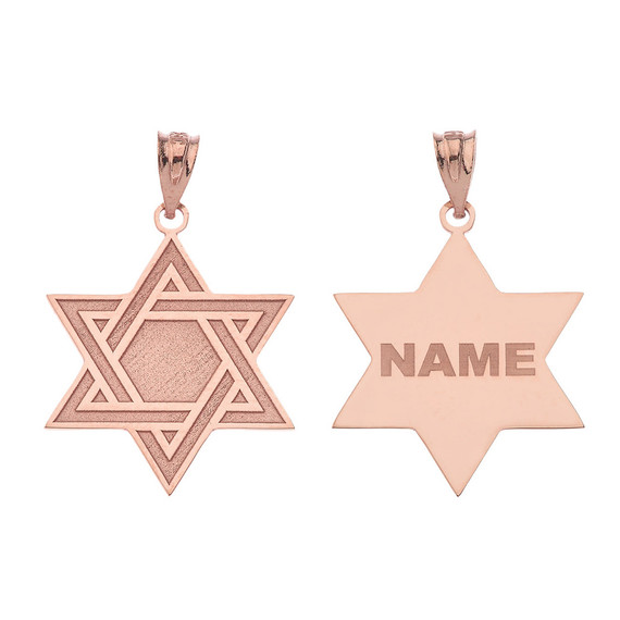 Personalized Gold Jewish Name Jewelry Engraved Interlocking Star of David Pendant Necklace (Yellow/ Rose/White)