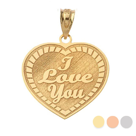 Gold Personalized I Love You Heart Pendant Engraved Initial Name and Date(Yellow/Rose/White)