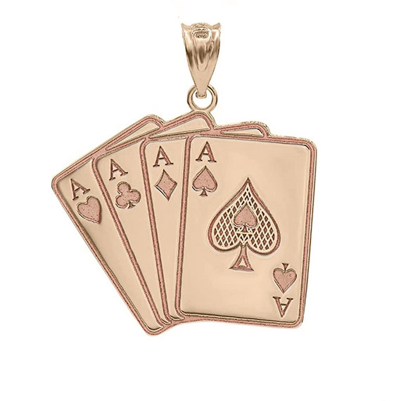 Gold Personalized Engraved Four of a Kind Aces Playing Cards Name Pendant Necklace(Yellow/Rose/White)