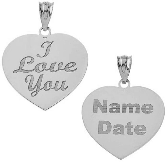 Gold Personalized Heart I Love You Pendant Engraved Initial Name and Date(Yellow/Rose/White)