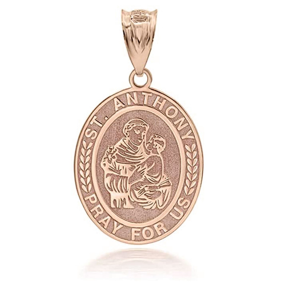 Gold Personalized St. Anthony Of Padua Oval Medal Pendant Necklace Engraved with Any Name(Yellow/Rose/White)