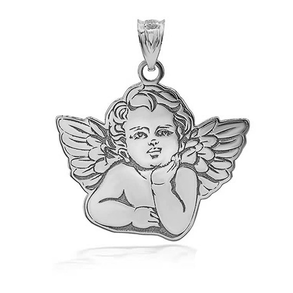 Gold Personalized Cherub Guardian Angel Pendant Necklace Engraved with Any Name(Yellow/Rose/White)