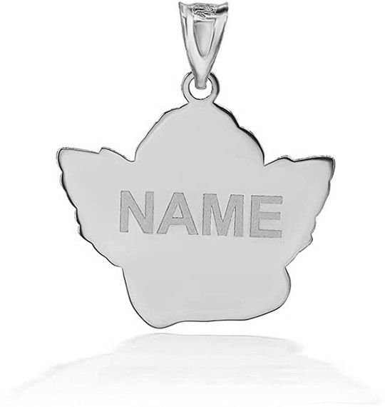 Silver Personalized Cherub Guardian Angel Pendant Necklace Engraved with Any Name