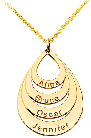 Yellow Gold Custom Engravable 4 Teardrop Name Pendant Necklace