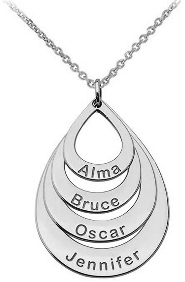 White Gold Custom Engravable 4 Teardrop Name Pendant Necklace
