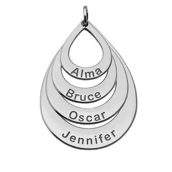 White Gold Custom Engravable 4 Teardrop Name Pendant