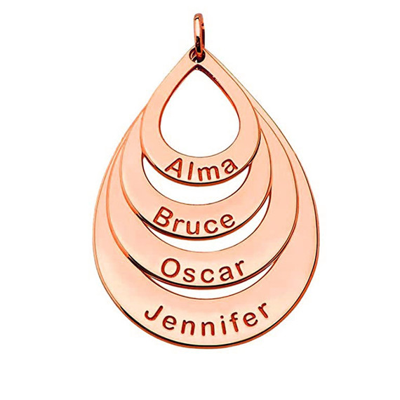 Rose Gold Custom Engravable 4 Teardrop Name Pendant