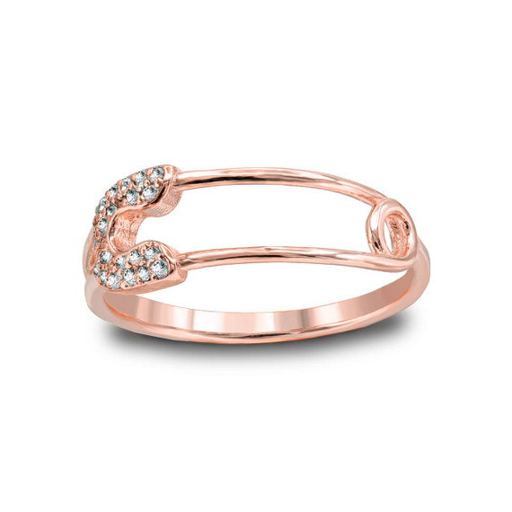 Rose Gold Diamond Safety Pin Ring
