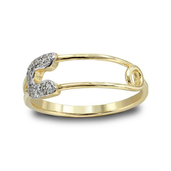 Yellow Gold Diamond Safety Pin Ring