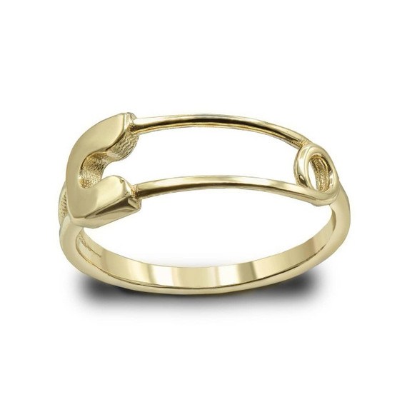 Gold High Polished Sideways Safety Pin Ring (Available in Yellow, Rose and White)