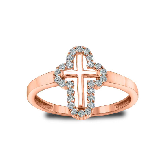 CZ Studded Outline Cross Ring in Gold (Available in Yellow/Rose/White Gold)