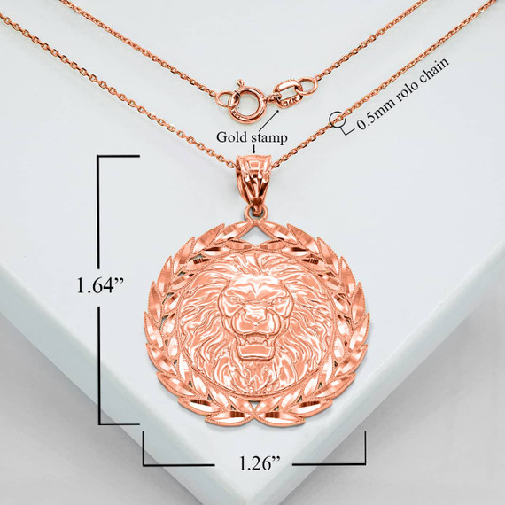 Rose Gold Lion Head Laurel Wreath Necklace With Measurements