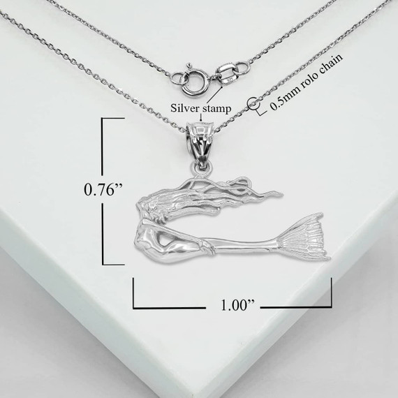 Silver Swimming Mermaid Pendant Necklace With Measurements