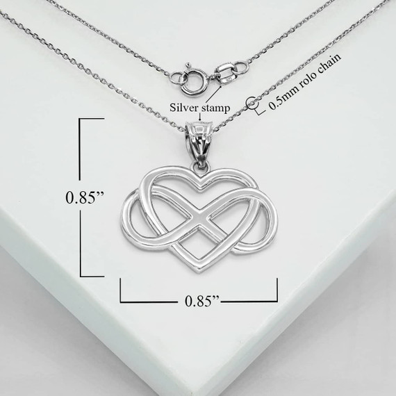Silver Heart with Infinity Pendant Necklace With Measurements