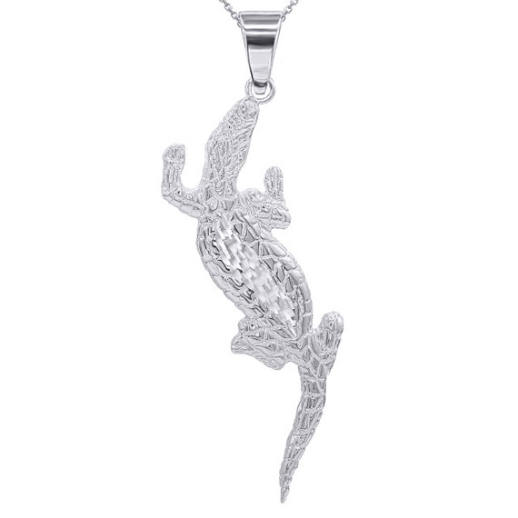 Silver Alligator Pendant Necklace