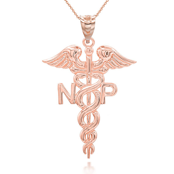 Rose Gold Nurse Practitioner NP Caduceus Pendant Necklace