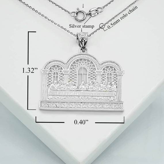 White Gold Last Supper Pendant Necklace With Measurements
