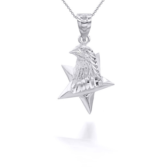 Silver Eagle Head with Star Pendant Necklace