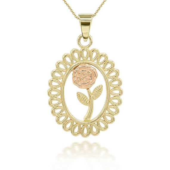 Gold Rose in Filigree Bezel Pendant Necklace