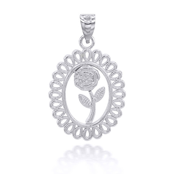 White Rose in Filigree Bezel Pendant