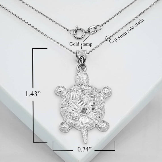 White Gold Turtle Pendant Necklace With Measurements