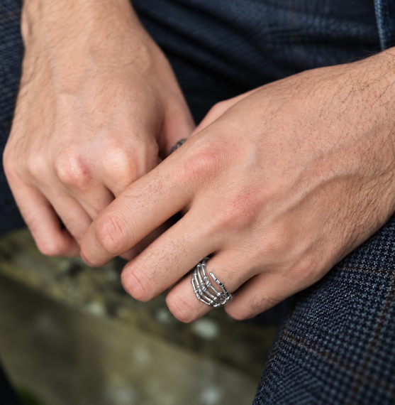 3D Hand Skeleton Ring in Sterling Silver