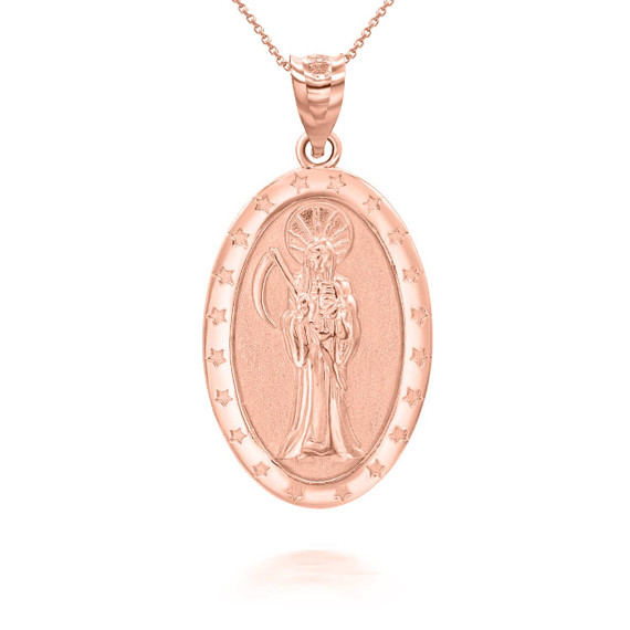 Rose Gold Oval Santa Muerte Pendant Necklace