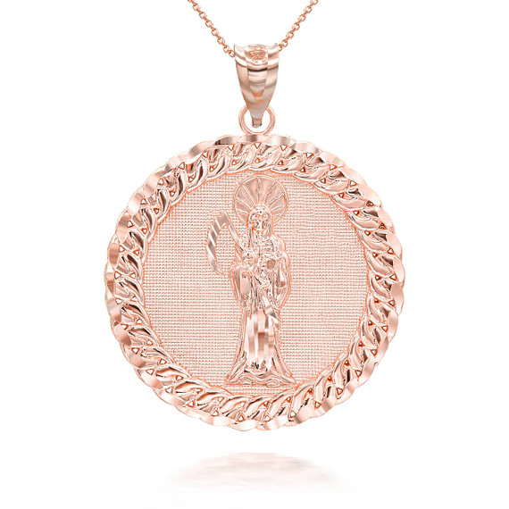 Rose Gold Cuban Framed Santa Muerte Pendant Necklace