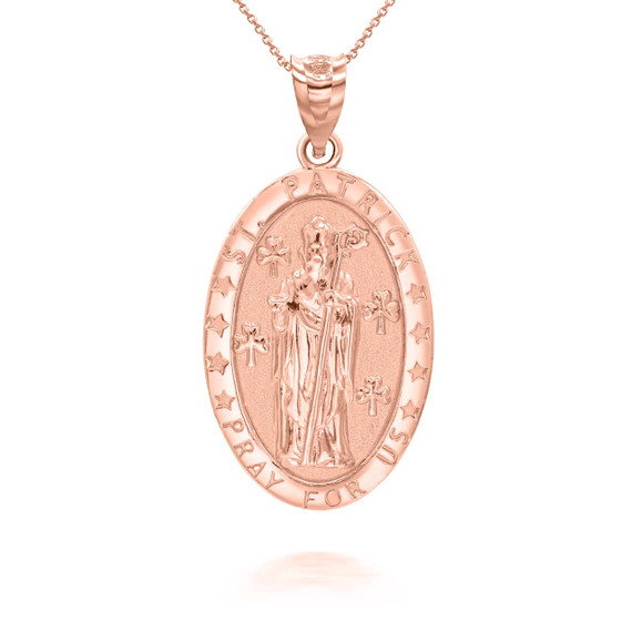 Rose Gold Oval Saint Patrick Pendant Necklace