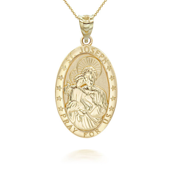 Gold Oval Saint Joseph Pendant Necklace