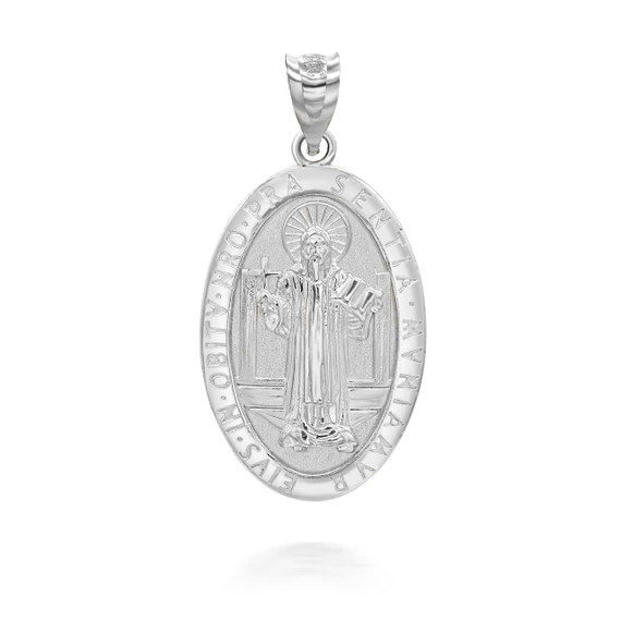 White Gold Oval Saint Benito Pendant 