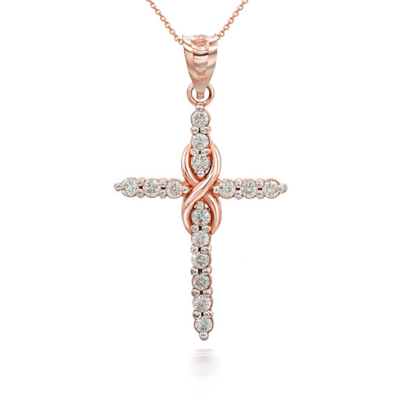 Rose Gold Diamond Infinity Cross Pendant Necklace