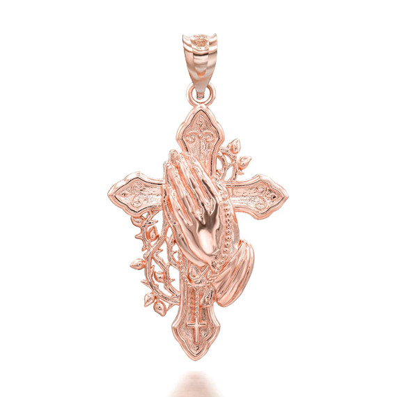 Rose Gold Cross with Praying Hands Pendant