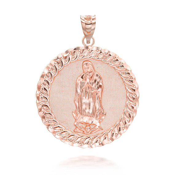 Rose Gold Cuban Framed Virgin Mary Pendant 