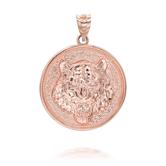 Rose Gold Roaring Tiger Medallion Pendant