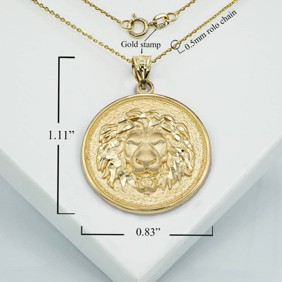 Gold Roaring Lion Medallion Pendant Necklace With Measurements