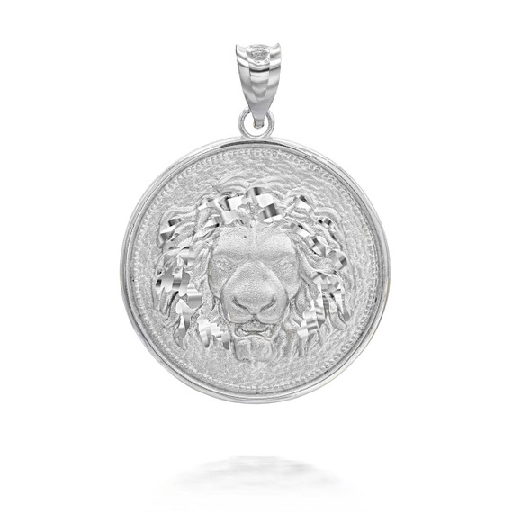 White Gold Roaring Lion Medallion Pendant