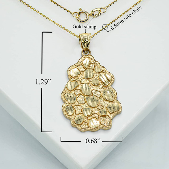 Gold Diamond Cut Nugget Pendant Necklace With Measurements