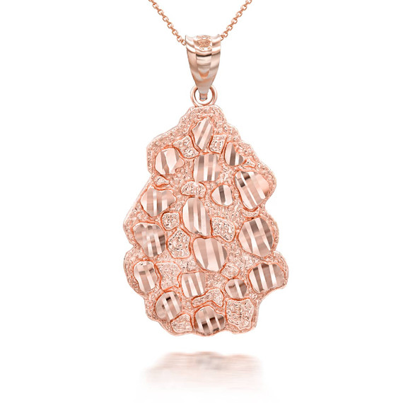 Rose Gold Diamond Cut Nugget Pendant Necklace