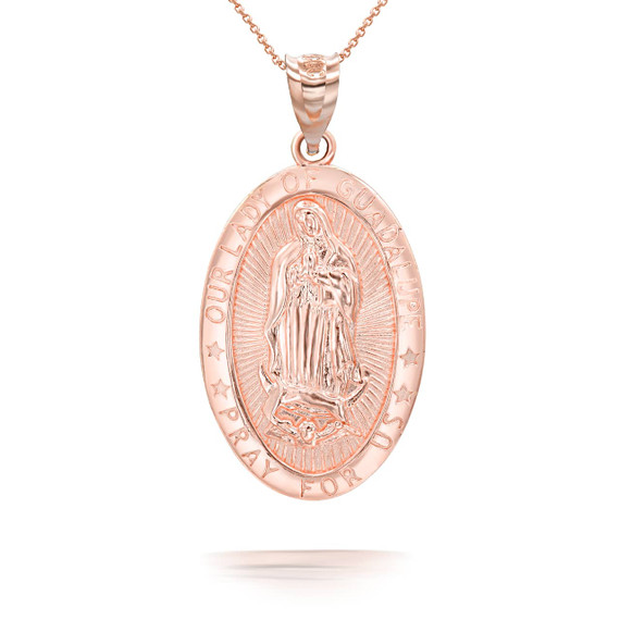 Rose Gold Oval Our Lady of Guadalupe Pendant Necklace