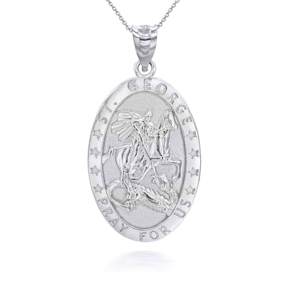 Silver Saint George and the Dragon Pendant Necklace