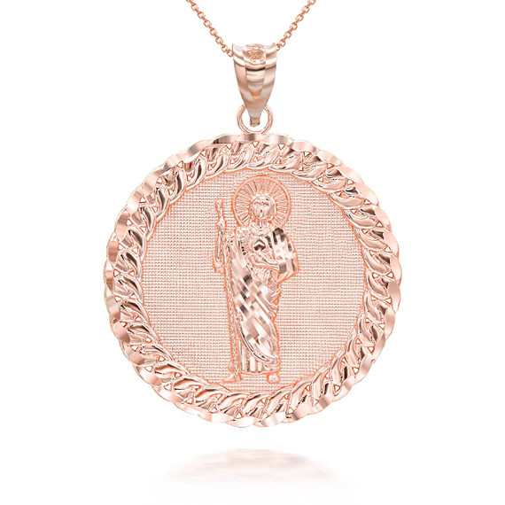 Rose Gold Cuban Framed Saint Jude Pendant Necklace