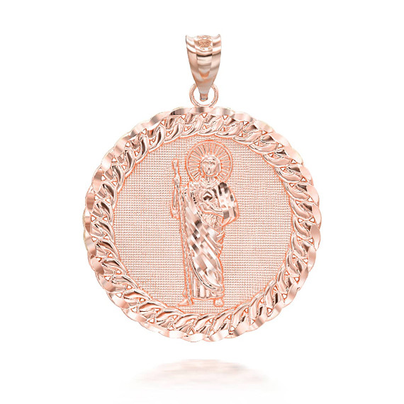 Rose Gold Cuban Framed Saint Jude Pendant